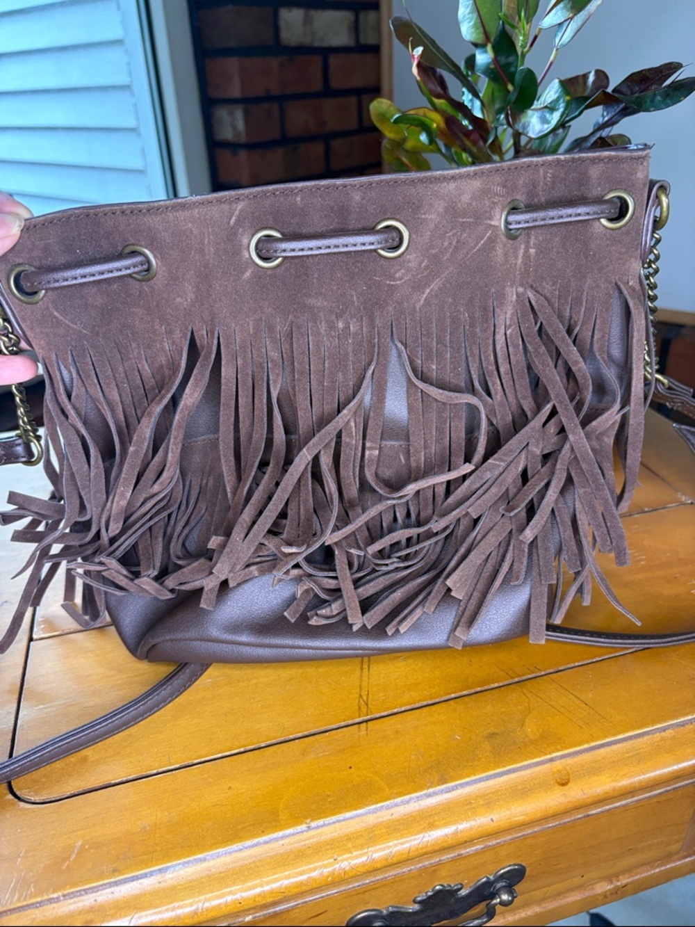 Women's Brown Suede Fringe Crossbody Bag